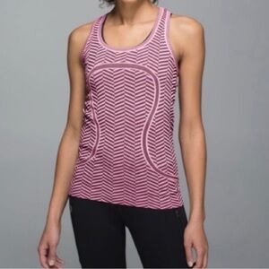 Lululemon Swiftly Tech Tank Top Vintage Heathered Pink Chevron Size 6 Rare
